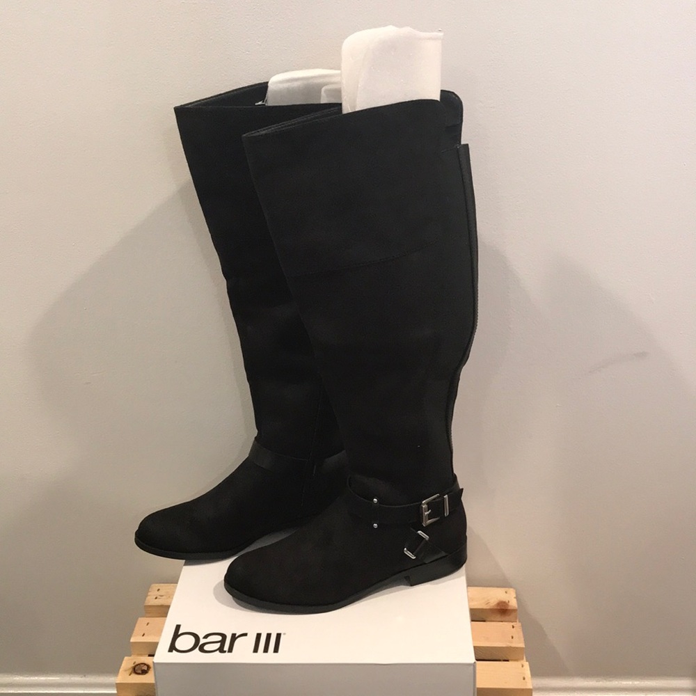 Black suede Tall Wide Calf Boots